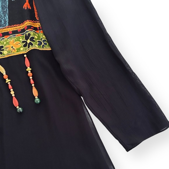 Dorothy Schoelen Platinum Vintage Medium Black Multi Long Sleeve Sheer Jacket - Picture 11 of 16